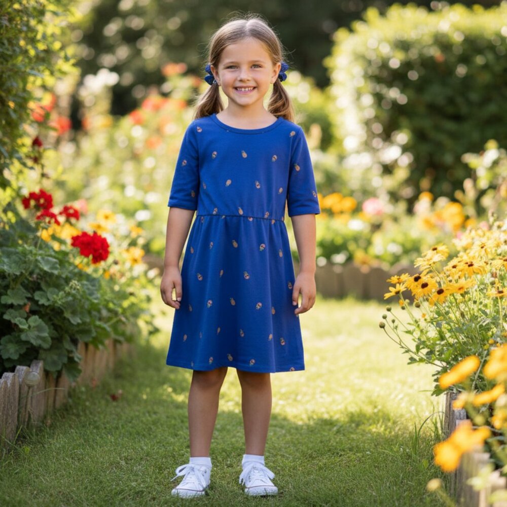 Old Navy Blue Knit Pineapple 🍍 Print Dress Snall 6/7